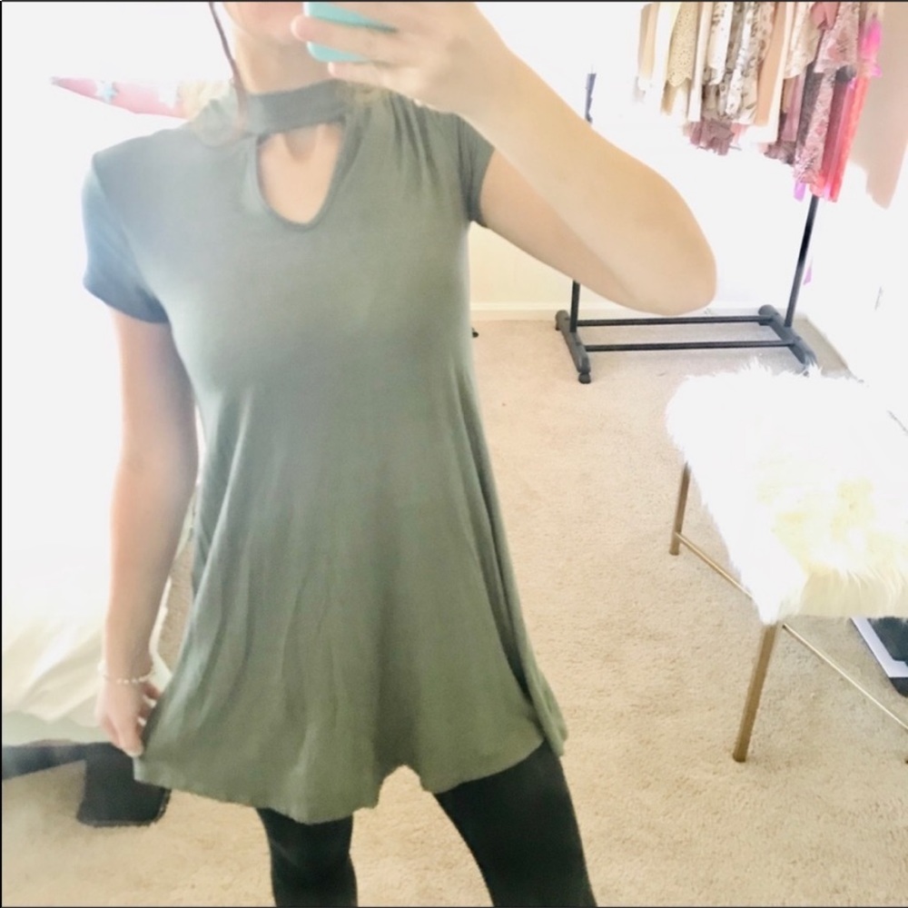 Loving people olive green choker neck tunic top